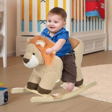 Plush Rocking Horse Ride-On for Kids – Wooden Base, Lion Face, Safe Belt, Gentle