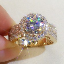 Women's Fashionable Sparkling Gold-Tone CZ Engagement Wedding Ring Size 5 11