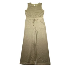 ANRABESS Women Olive Green Wide Leg Jumpsuit Sleeveless Drawstring Waist L NWT