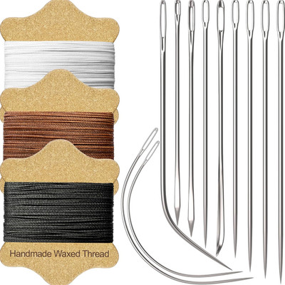 Upholstery Repair Kit: Waxed Sewing Thread (3 Colors) & Heavy Duty Needles (11 P