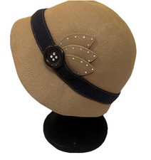 Wool Felt Cloche Hat Brown/Navy Leaf Appliqu  Rhinestone Easter Flapper 20  s New