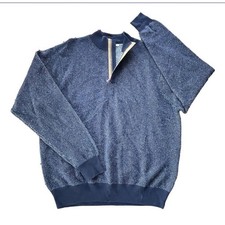 NWOT Peter Millar Sweater Men XL Navy Wool Cashmere Suede Trim 1/4 Zip Geometric