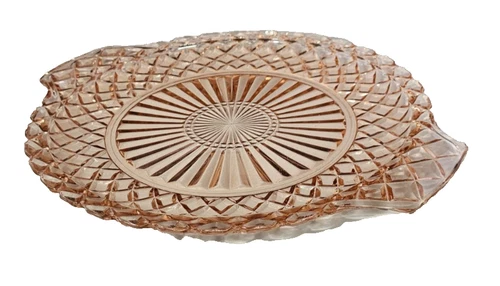 Vintage Pink Depression Glass Serving Platter Cake Plate Anchor Hocking, Handles