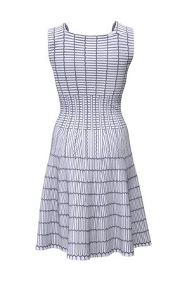 Alaia White Blue Pagode Pintuck Knee Length Dress FR 44 / L $3500 Excellent
