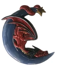 Glow in the Dark Dragon Moon Wall Plaque Gothic Fantasy Resin Décor 10x8