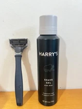 Harry’s  Navy Blue Handle,+1 Blade Cartridges, 4oz shave gel set