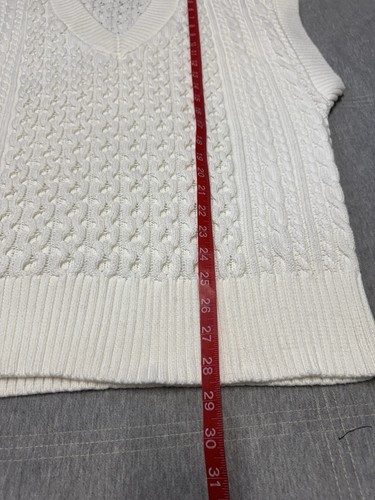 Varley Romelo Blanco Tejido con Cable Suéter Chaleco Mujer Mediano Mangas Dolme Hipster - Imagen 6 de 12