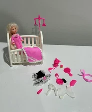 Vintage Mattel Kelly Doll New Baby Sister Crib Set & Accessories, 1994