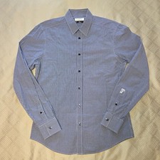 Versace Collection Trend Button‑Down Shirt Blue White Check Size 40 (15.25")