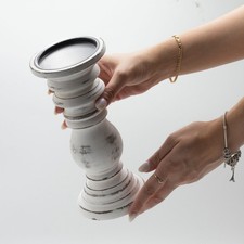 Classic Wooden Vintage Style Candle Stands White Shabby Pillar Holders 23cm