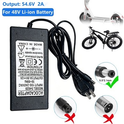 54.6V/2A Charger Adapter DC 5.5*2.1mm US Plug Fast Charge For 48V Li-ion Battery