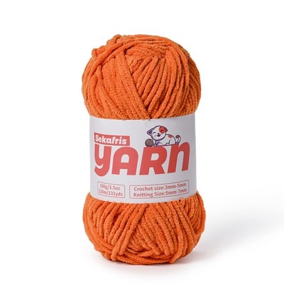 Plush Chunky Chenille Yarn for Crocheting Amigurumi, Soft Bulky, Orange