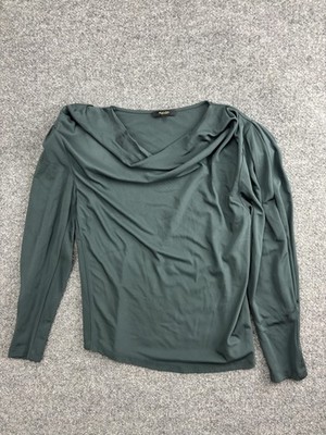 Massimo Dutti Blouse Womens XS Green Cowl Neck Long Sleeve Draped Viscose Top