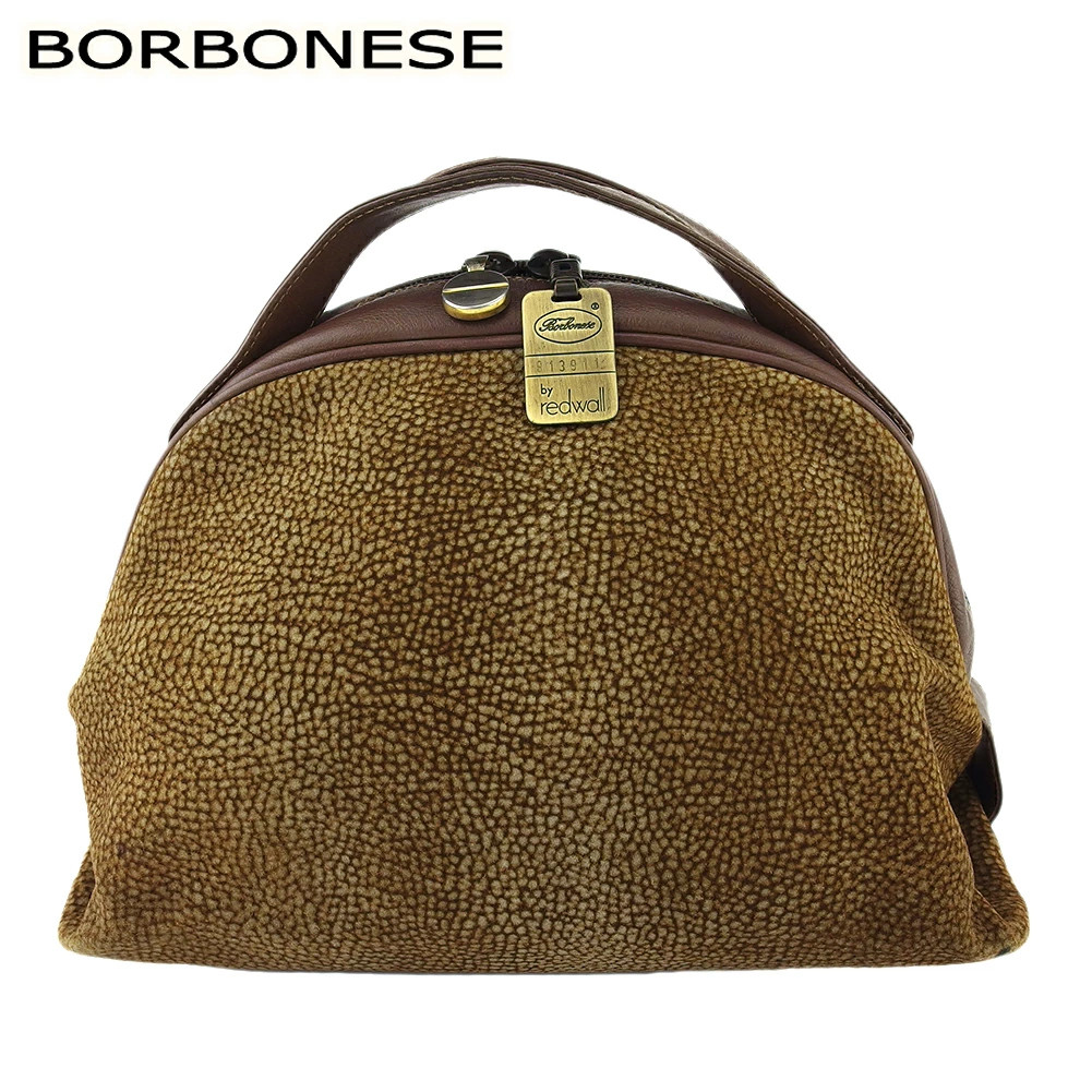 BORBONESE Mini borsa Boston vintage in camoscio e pelle stampa quaglia marron...