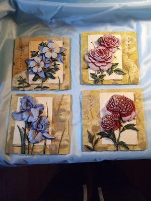 4 Original Richard A Henson 3d Tile Art Wall Plaque Signed