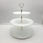 Vintage Fenton Silver Crest White Milk Glass 3 Tier Cupcake Server 14.5" Collaps