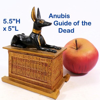 Egyptian Anubis Figurine Vintage 2002 Gold Box & Black Dog 5.5''H Hieroglyphics