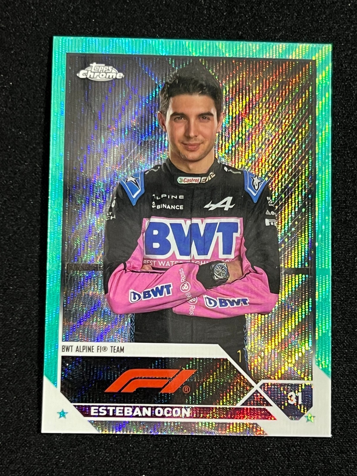 2023 Topps Chrome Formula 1 ESTEBAN OCON AQUA WAVE REFRACTOR 129/150 #29