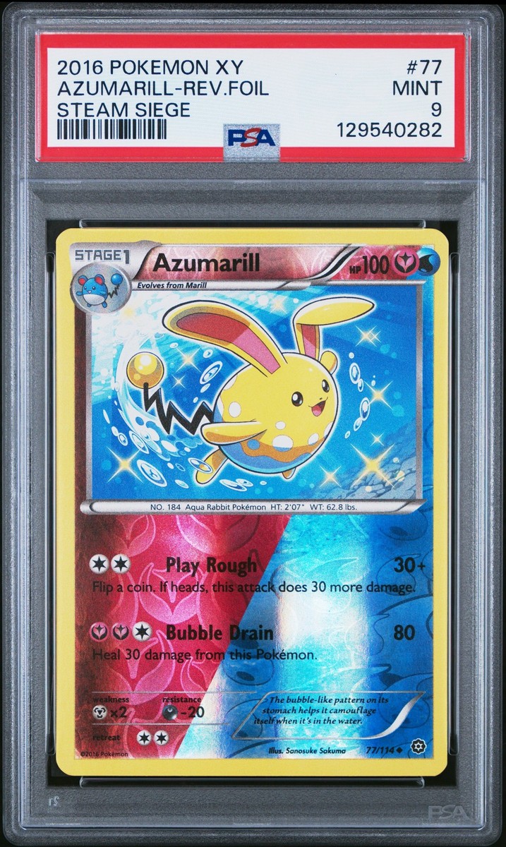 2016 POKEMON XY STEAM SIEGE #77 AZUMARILL-REVERSE FOIL PSA 9 2016 POKEMON XY STEAM SIEGE #77 AZUMARILL-REVERSE FOIL PSA 9