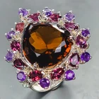 Handmade 14 ct+ Natural Cognac Quartz Ring 925 Sterling Silver Size 8 /R441354