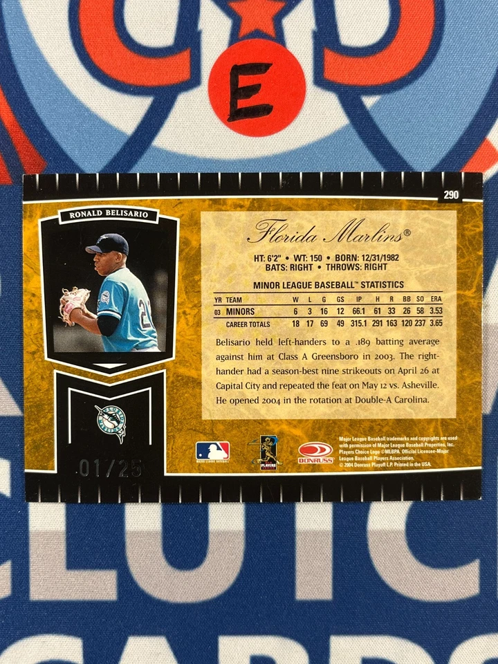 2004 Leaf Certified Cuts Gold 01/25 RC Ronald Belisario #290 - Image 3 of 4