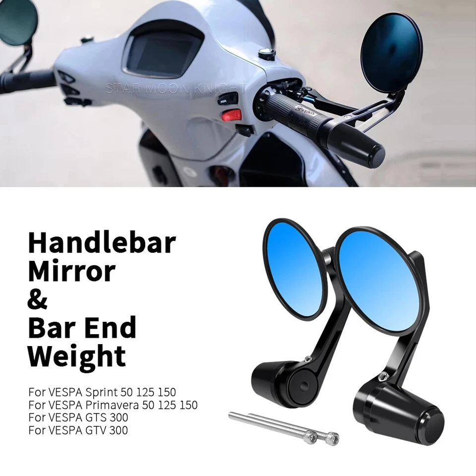 Motorcycle Handlebar Rearview Mirror For VESPA Sprint Primavera 50 125 150 GTS - Image 3 of 4