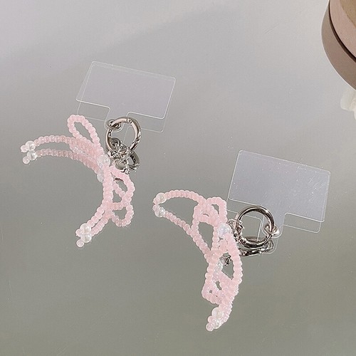 Sweet Pink Bow Crystal Beaded Phone Lanyard Simple Bowknot Phone Chain Keychain - Zdjęcie 4 z 6