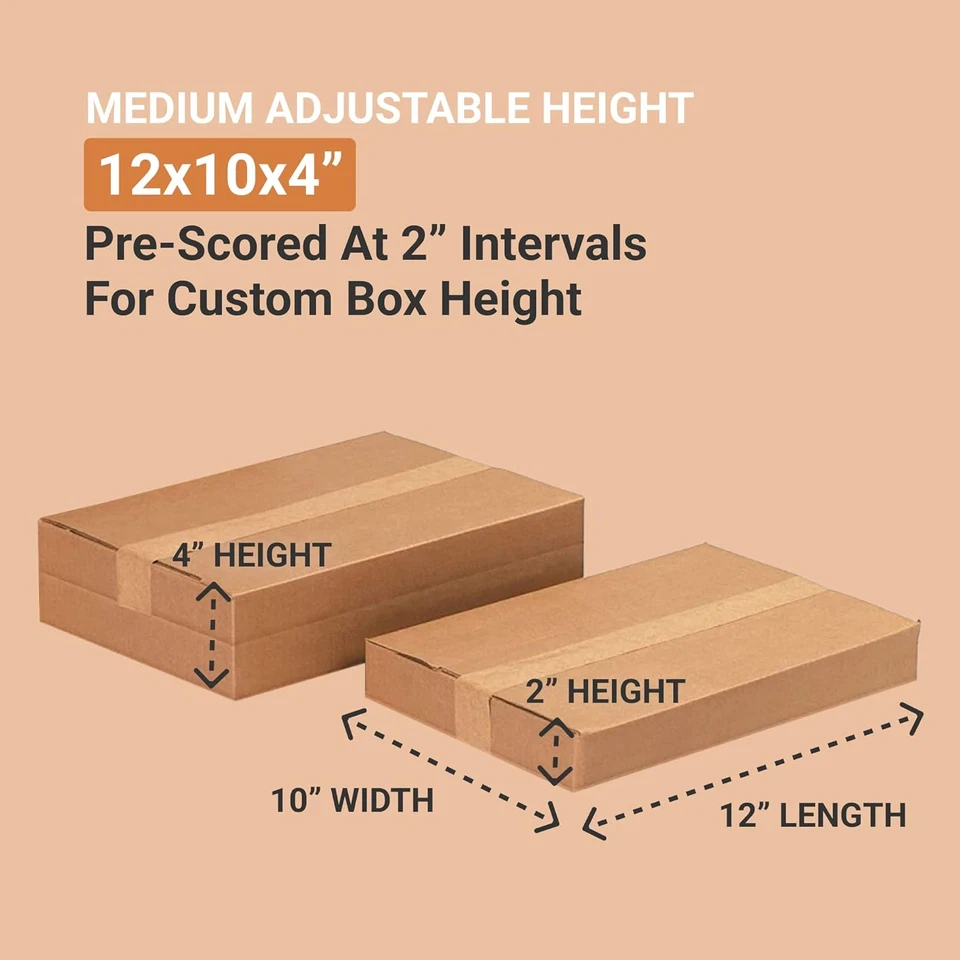 25-Pack Multi-Depth Shipping Boxes 12x10x4" – Corrugated Cardboard Mailers - Image 2 of 4