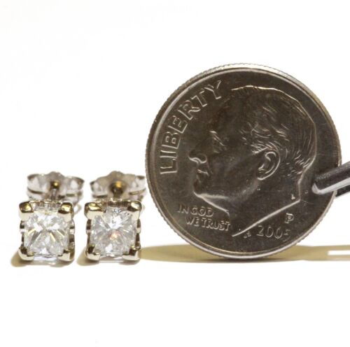 14k white gold .93ct SI2 H princess diamond mounting stud earrings - Picture 4 of 6