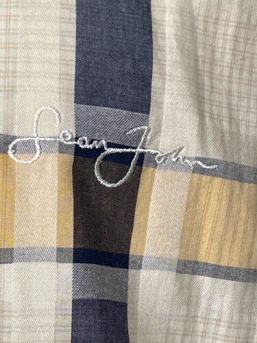 Sean John Beige Button Up Plaid Short Sleeve Shirt Men's 3XL - Picture 2 of 9