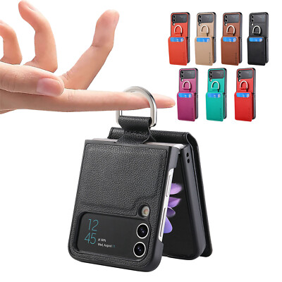 For Samsung Z Flip 1/2/3/4/5/6 Slim Leather Wallet Ring Holder Stand Case Cover