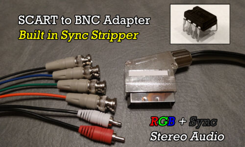 Male RGB Euro SCART to 4 BNC + Audio Cable BUILT IN SYNC STRIPPER XM29 PVM etc - Afbeelding 1 van 7