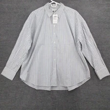 Club Monaco Shirt Womens XL Oversized Poplin Striped Button Up Collared