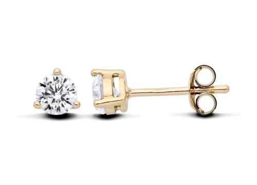 9ct Yellow Gold on Silver Sparkling CZ 5mm Solitaire Stud Earrings - 第 1/6 張圖片