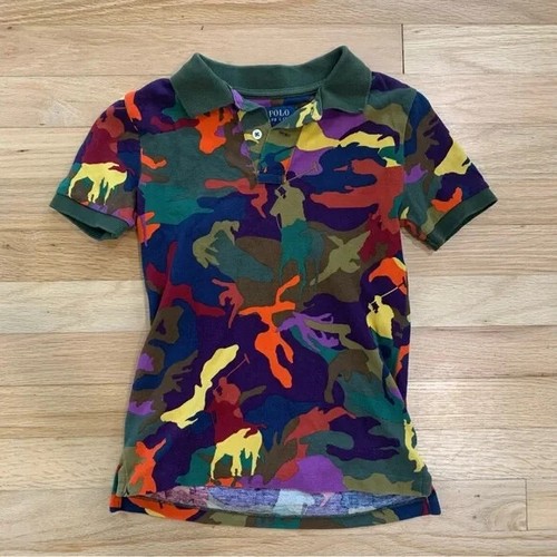 Kids Polo Ralph Lauren Pony Camo Cotton Mesh Polo Shirt Size 7