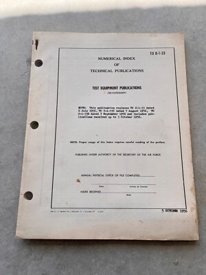 Numerical Index of Technical Publications Test Equipment TO 0-1-33 October 1956
