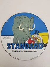 Vintage Donald Duck STANDARD Gasoline Porcelain Sign, Disneyland Collectible 10"