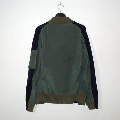 Sacai SS19 Panelled Bomber Jacket Navy Olive Green Size 4 XL Japan