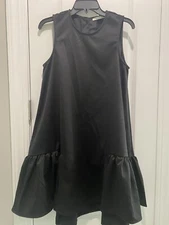 EUC FRNCH Black Ruffle Hem Dress With Pockets Size Large Beautiful