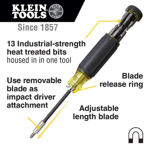 Klein Tools 32303 Multi-Bit Screwdriver/Nut Driver, Impact Rated 14-In-1 - Picture 2 of 12