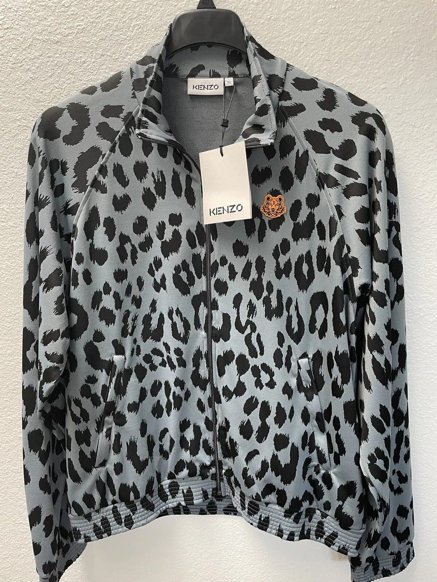 New Men Kenzo Track Jacket Blue with Animal Print Polyester XL