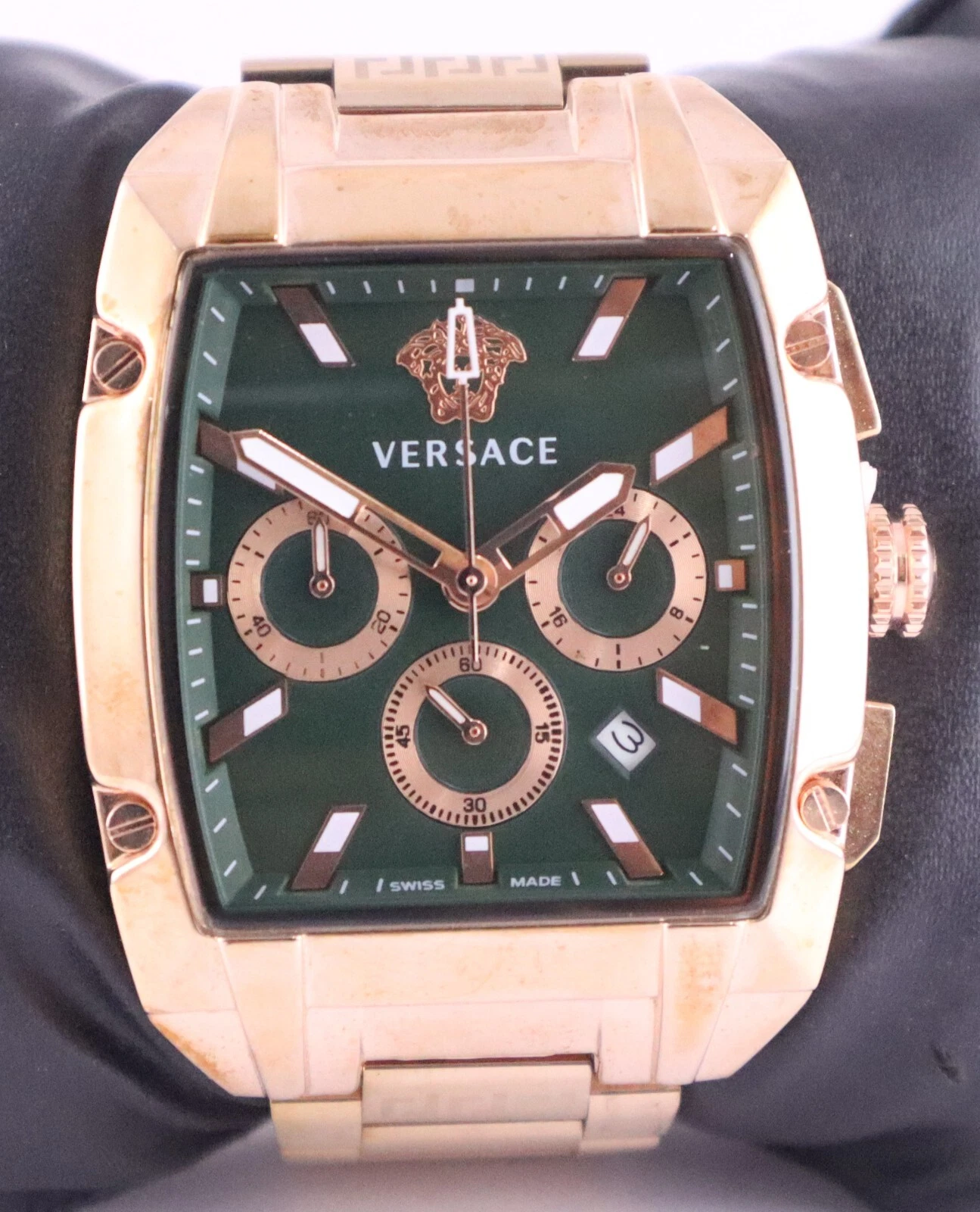Orologio da polso uomo Luxury Versace cronografo quadrante verde 'data' quarzo tutto funzionante