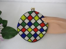 Vtg 80's Mod Colorblock Glass Beaded Kiss Lock Coin Purse made Korea