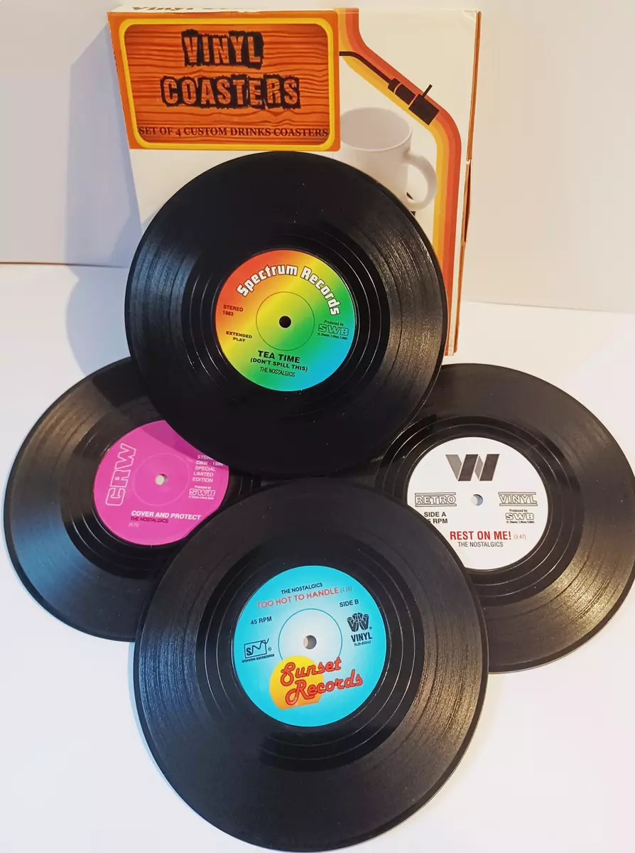 SET OF 4 Retro Nostalgic Novelty Mini Vinyl Record Style Drinks