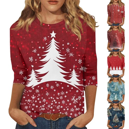 Women's Fashion Casual Round Neck 3/4 Sleeve Loose Printed T-Shirt Ladies Top