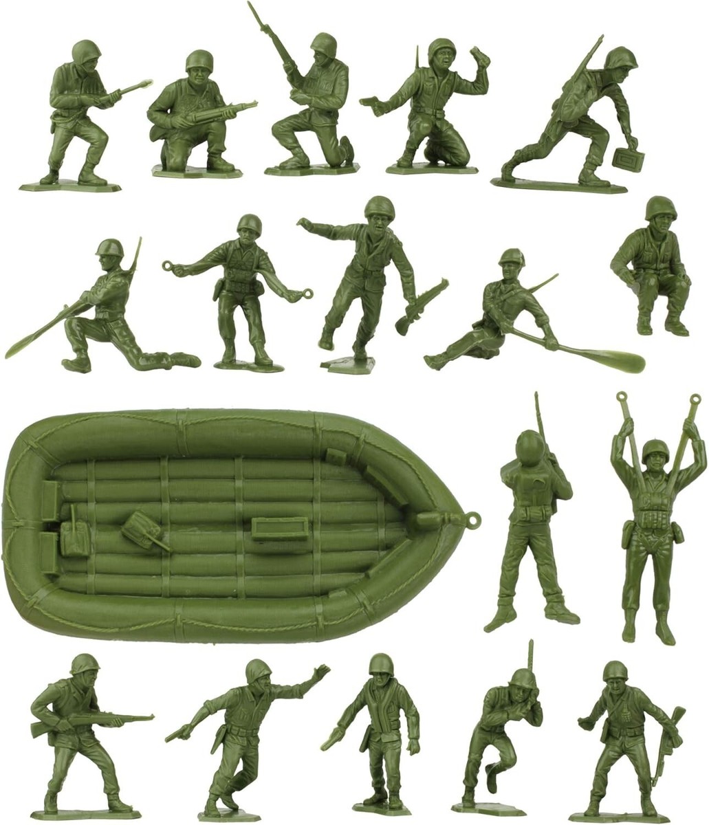 BMC WWII OD Green Army Men - 31pc Action Figures, Raft & Parachute