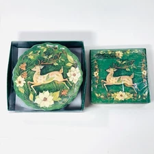New Keller Charles set of 6 Melamine hors d'oeuvre Plates & Napkins Reindeer