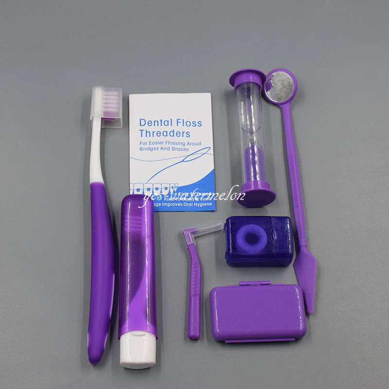 8 Pcs/Kit Dental Orthodontic Tooth Brush Ties Interdental Brush Floss Sand Timer