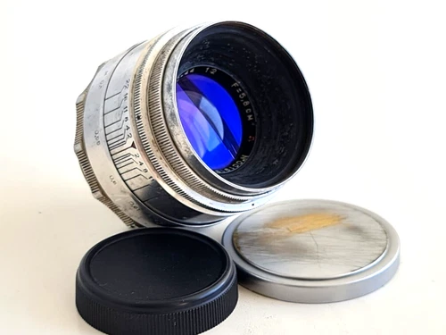 RARE! Early KMZ Helios-44 Silver, 58mm F/2.0, RED "P" 13 blades! M39-M42 mount.