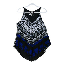 Reversible Blouse Womens Size 2x Black Blue White Wild Animal Tank Career Casual